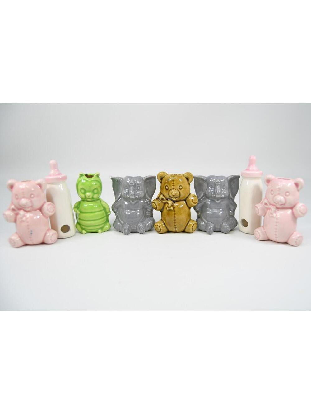 VTG Lot 8 Ceramic Macrame Beads Child Baby Teddy Bears Bee Bottles Elephants